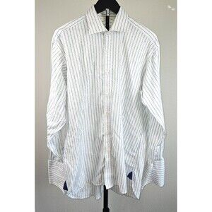 Haines & Bonner Dress Shirt Mens 16 41 White Blue Stripe French Cuff Cotton